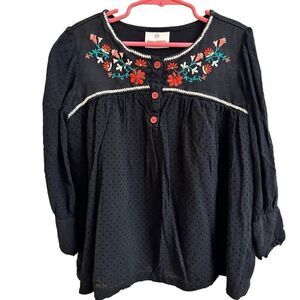 Hanna Andersson Black Swiss Dot Swing Top Red Pink Floral Embroidery Boho Size 8